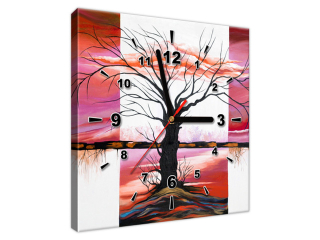 Obraz s hodinami Rozvetvený strom pri západe slnka